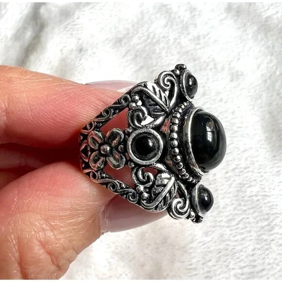 925 Protection Onyx 5 Stone Ring Sz 7 - Picture 2 of 6